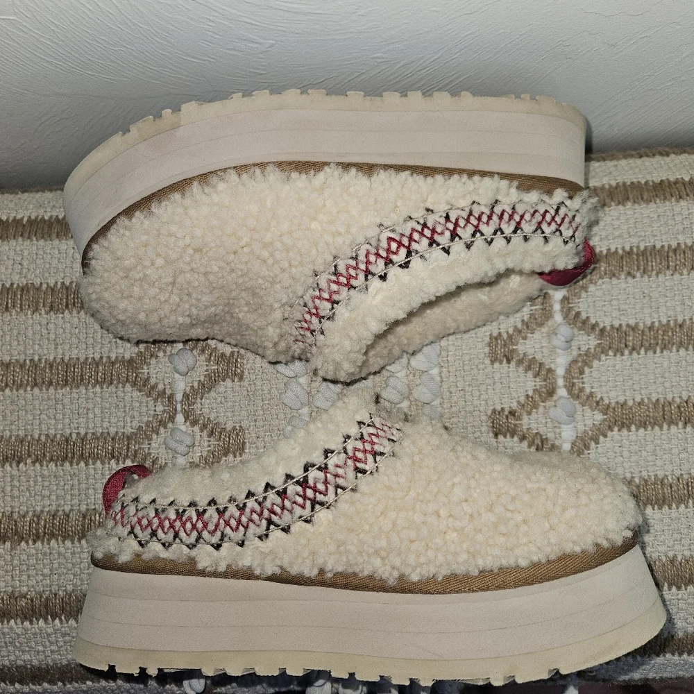 Tazz Ugg Heritage Braid Slippers Shearling Chunky Platform Shoes Clogs Natural